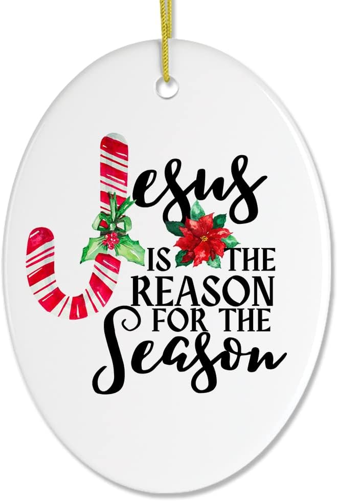 Religious Themed Christmas Ornaments, Nativity and Jesus Christ Decorations - Jesus is The Reason for The Season Christmas Ornament (Oval)