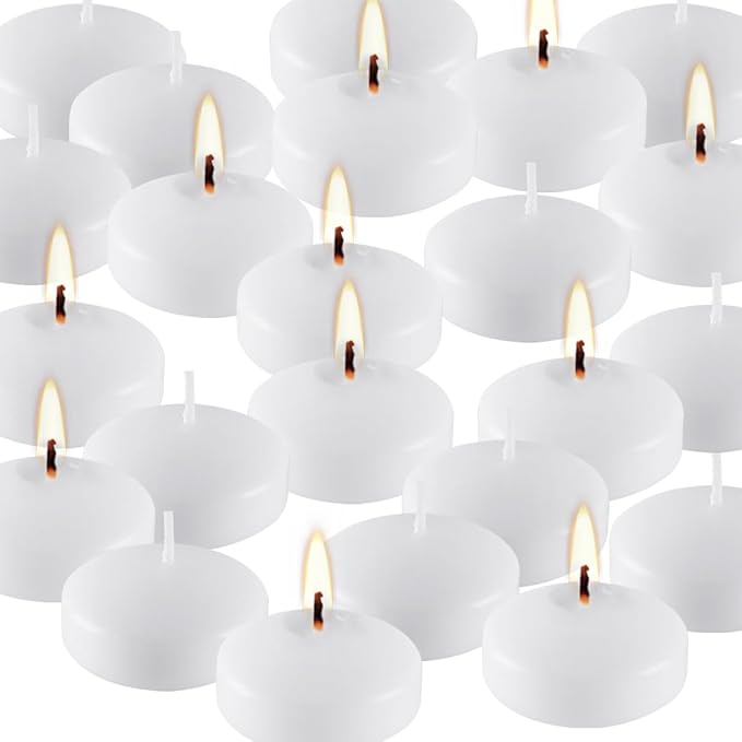 24 Pack White Floating Candles-2 inch-Long Lasting Burning time,Unscented White Candle for Weddings,Holidays,and Home Decor,Creating a Warm Atmosphere