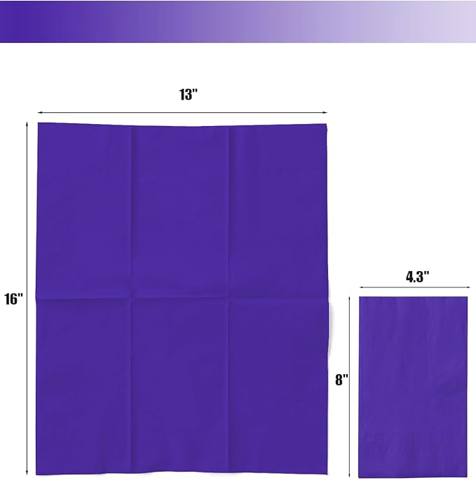 qiqee Deep Purple Paper Napkins 13 * 16inch Guest Paper Disposable Towels Napkin Paper Hand Towels for Wedding, Dinner, Birthday Party, Dessert Cocktail ＆ Kitchen Napkins（ 120 Count）