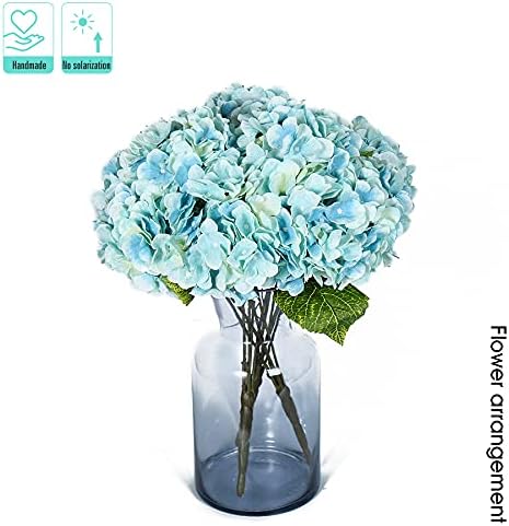 Kimura's Cabin 2Bouquets Fake Hydrangea Flowers Vintage Artificial Silk Flowers Bouquets 10Heads for Indoor Home Table Centerpieces Wedding Party Decoration (Light Blue, Pack of 2)