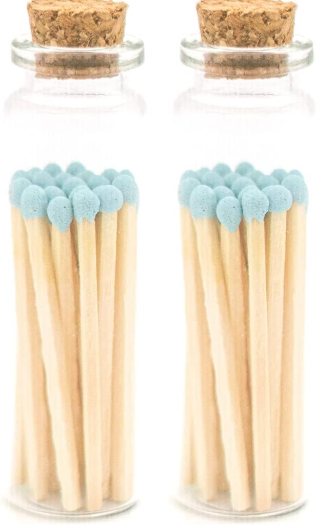 River Birch Decorative Matches in a Bottle with Striker - Cute & Colored Matches - 2 Bottles, Baby Blue Tip, 40 Matches