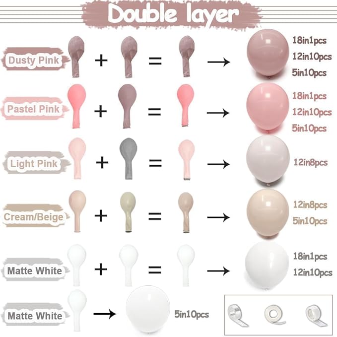 Pastel Pink White Balloon Arch - Double Stuffed Light Pink Beige Cream Balloon Garland Kit Boho Dusty Blush Balloons for Baby In Bloom Baby Shower Bridal Birthday Wedding Party Decor