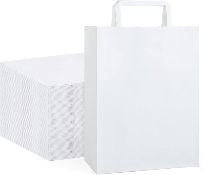 GSSUSA Paper Bags with Handles 10"X5"X13" Gift Bags Medium Size 200 Pack Kraft Paper Bag for Retail Grocery, Take Out Bag (White