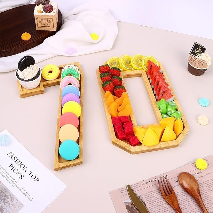 Brainy 70th Birthday Party Supplies Trays Number Charcuterie Tray Wooden Serving Tray for 70th Birthday Anniversary Decorations Chocolate Candy Container (70 Years Old)
