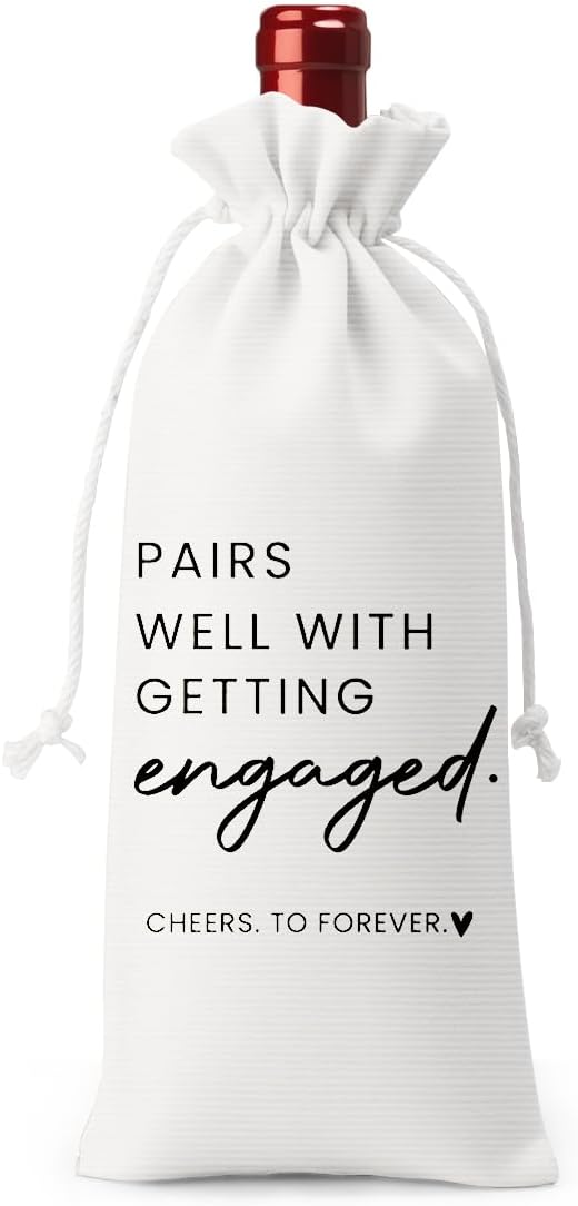 FBCCZEY Engaged Gifts Engagement Gifts for Couples Her Engagement Party Decorations Bridal Shower Decorations Wine Gift Bag Cheers To Forever Wine Bag - White
