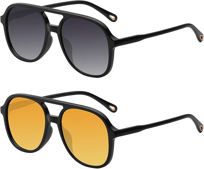 YDAOWKN Retro Square Aviator Sunglasses for Womens Mens Vintage 70s Double Bridge Sun Glasses