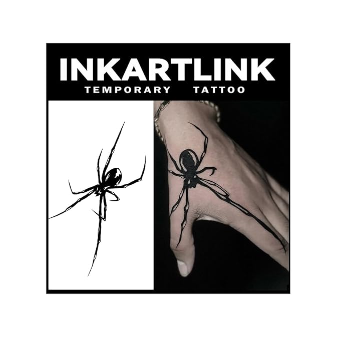 INKARTLINK Tattoo Tech, 2 Sheets Large Semi Permanent Tattoo, Adult Art Design Temporary Tattoos, Lasts 1-2 Weeks, Waterproof, Realistic Look, No Adhesive, No Reflection (Long Legged Spider Design)