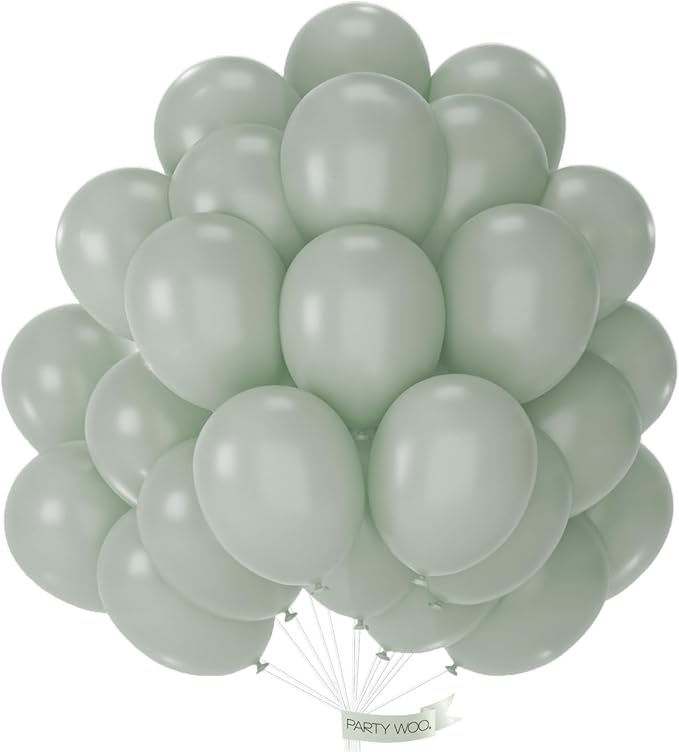 PartyWoo Dusty Green Balloons 50pcs 12 Inch Sage Olive Eucalyptus Green Boho Neutral Latex Helium Balloons for Baby Shower Wedding Jungle Woodland Themed Birthday Party Decorations Green-F59
