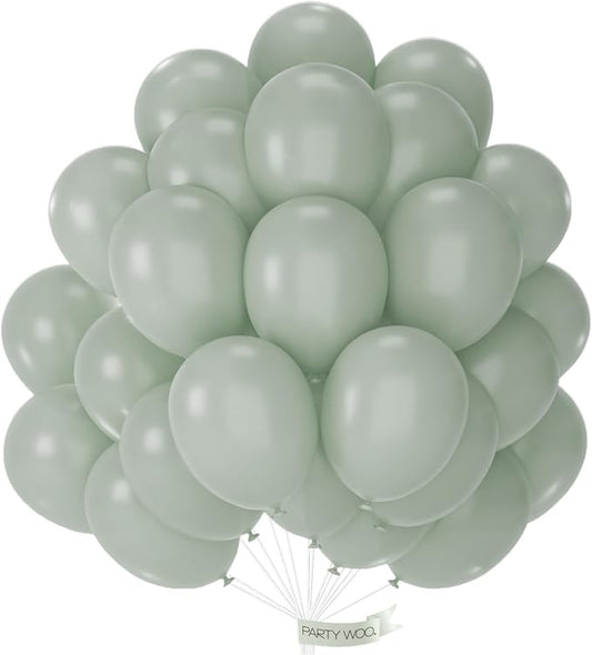 PartyWoo Dusty Green Balloons 50pcs 12 Inch Sage Olive Eucalyptus Green Boho Neutral Latex Helium Balloons for Baby Shower Wedding Jungle Woodland Themed Birthday Party Decorations Green-F59