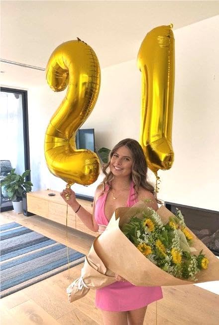 Big 40 Inch Gold 12 21 Number Balloon Birthday Decoration, Number 12 21 Helium Balloons 12 21 Celebration, Boy Girl Baby Anniversary Party Graduations Supplies
