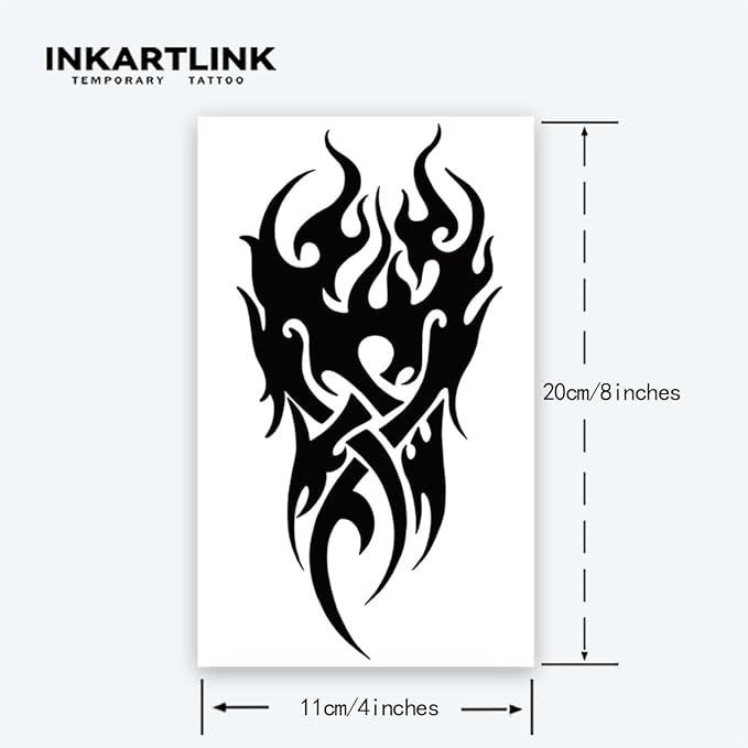 INKARTLINK Tattoo Tech,2 Sheets Extra-Large Semi Permanent Tattoo,Adult Art Design Temporary Tattoos, Lasts 1-2 Weeks, Waterproof, Realistic look, No Adhesive, No reflection (Fire Totem Design?
