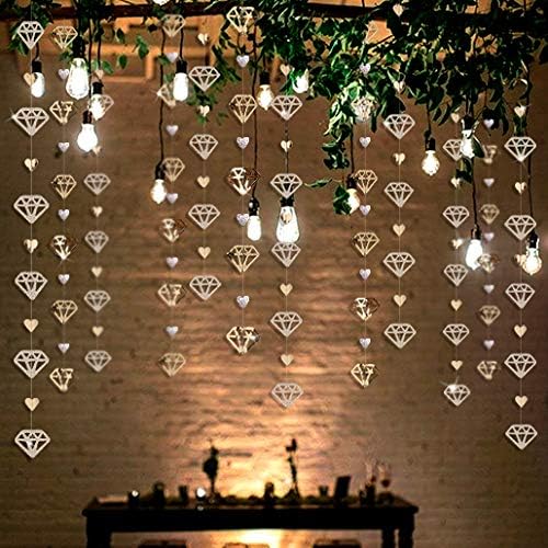52 Ft Valentines Day Party Decorations Champagne Gold Heart Garland Hanging Paper Diamond Heart Streamer Banner for Engagement Bachelorette Bridal Shower Wedding Anniversary Mothers Day Birthday Party
