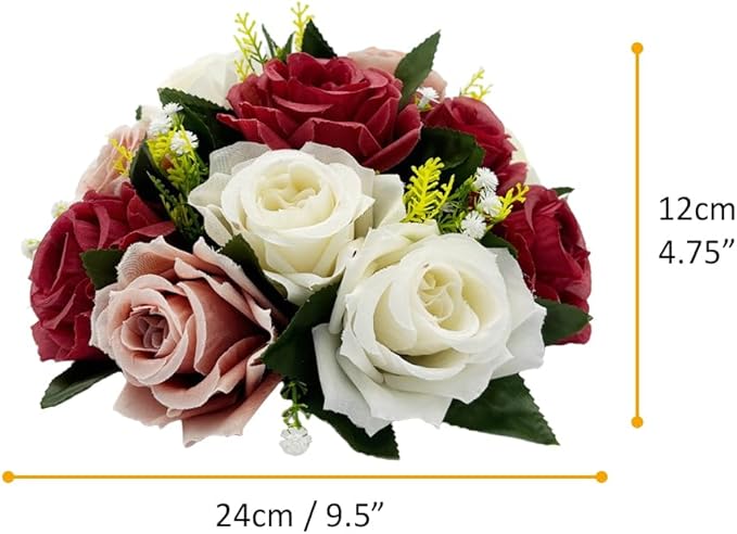 10Pcs Artificial Flower Balls for Centerpieces, Fake Floral Centerpieces Wedding Roses Bouquet for Parties Valentine's Day Wedding and Home Decor (Burgundy & Dusty Rose & White)