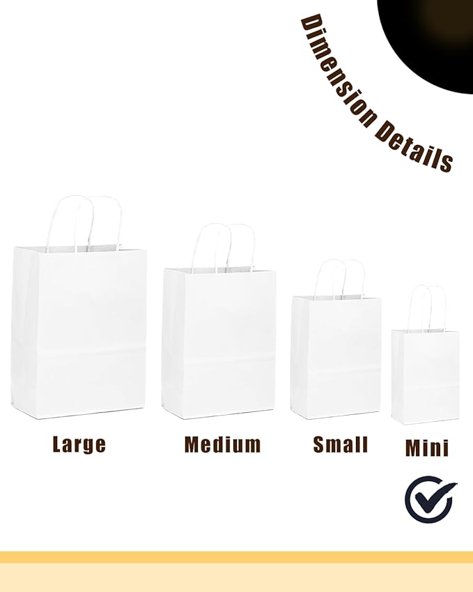 qiqee 30-Packs White Gift Bags with Handles Bulk 4.5"x2.5"x6" Mini Size Party Paper Bags