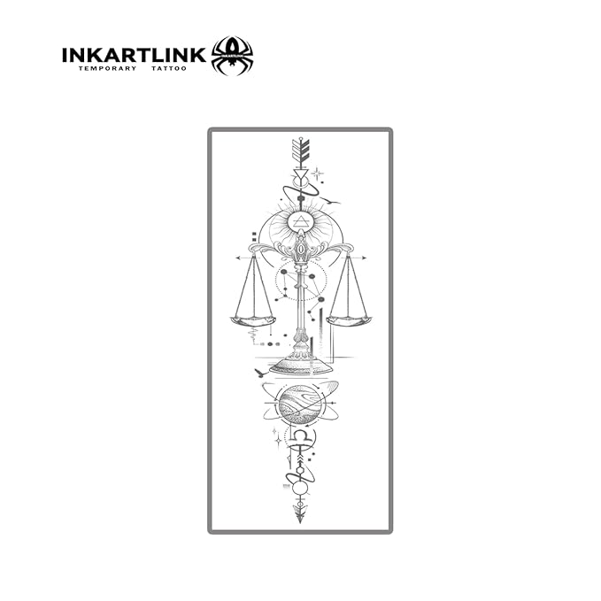 INKARTLINK Semi Permanent Tattoo, Party Tattoo, Beautiful and Realistic Design, Fun Tattoo Experience, Cruelty-free, Non-reflective, Waterproof (Libra Creative Geometric Pattern)