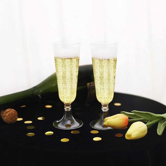 BUCLA 100 Pack Clear Plastic Champagne Flutes- 5OZ Plastic Champagne Glasses- Premium Quality Clear Disposable Cups-Ideal for Parties& Weddings
