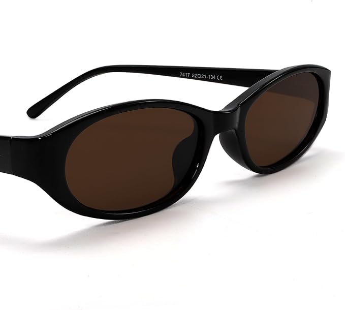 Retro Oval Sunglasses for Women Chic Cat Eye 90s Sunnies Lightweight Narrow Shades Trendy UV protection Sun Glasses