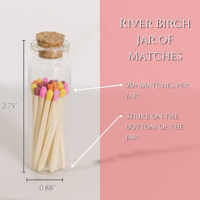 River Birch Decorative Matches in a Bottle with Striker - Cute & Colored Matches - 6 Bottles, Sunset Blend Tip, 120 Matches