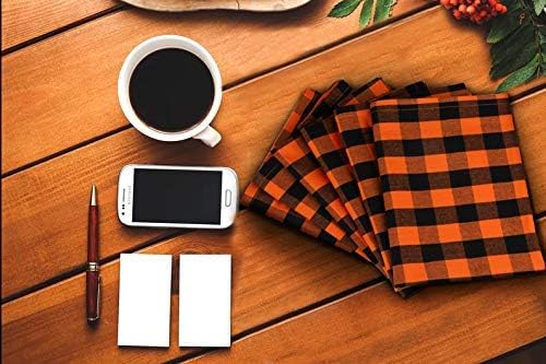 Urban Villa Halloween Cloth Napkins Back Orange Checks Dinner Napkins 20''x20'' (Set of 12) 100% Cotton Absorbent Napkins Soft Durable Reusable Washable Ideal for Events Parties Everyday use