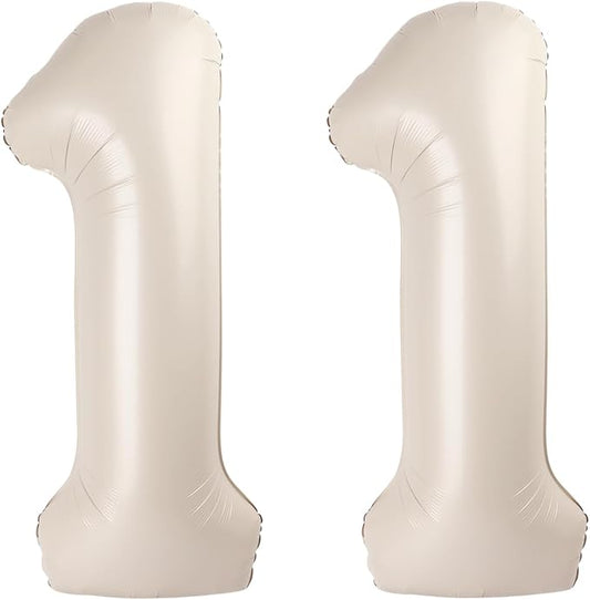 Cream White Number 11 Balloon 40 inch, Number 11 Birthday for Boy Girl, Cream White Foil 11 Balloon for 11st 11 Birthday Party, Anniversary Celebration Number Decorations