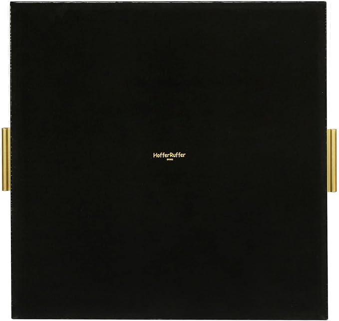 HofferRuffer Extra Large Square Serving Tray, Elegant Faux Leather Ottoman Tray with Gold Hardware Handles, Serve Tea, Coffee or Breakfast in Bed, 24 x 24 inches (Black Croco)