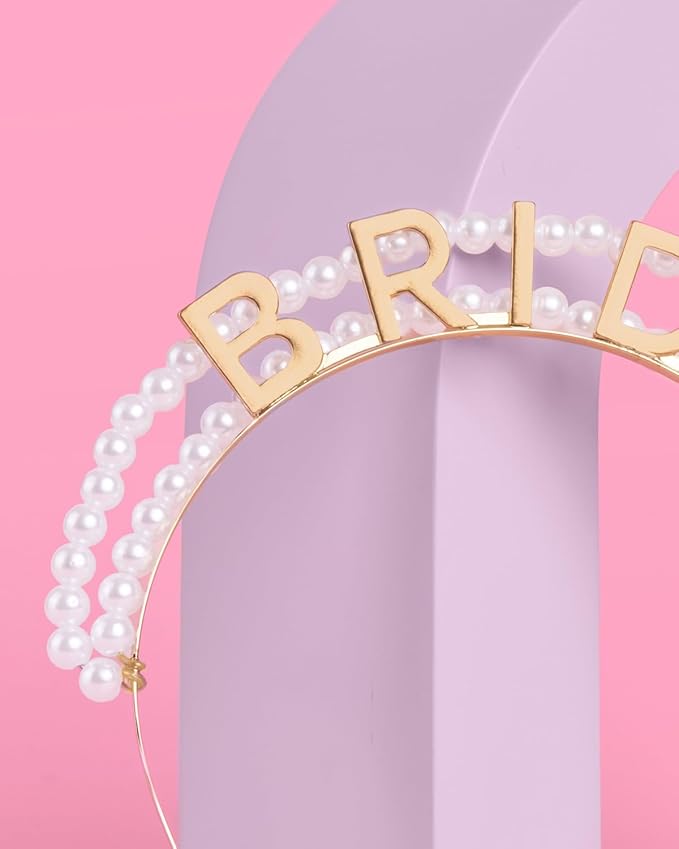 xo, Fetti Gold + Pearl Bride Headband | Metal Bachelorette Hair Accessory, Bridal Party Outfit, Rehearsal Dinner Hair Decor