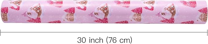 WRAPAHOLIC 30 Inch Jumbo Reversible Christmas Wrapping Paper - 30 Inch x 100 Feet Jumbo Roll Pink Gingerbread House and Solid Pink Wrapping Paper for Christmas, Holiday, Party Celebration