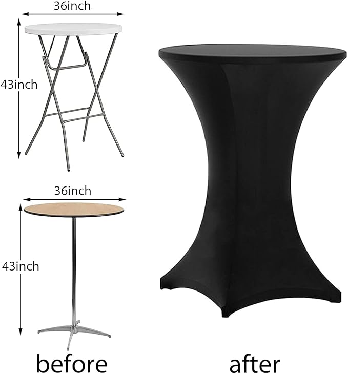 Tina 36x43 Cocktail Spandex Stretch Square Corners Tablecloth Black