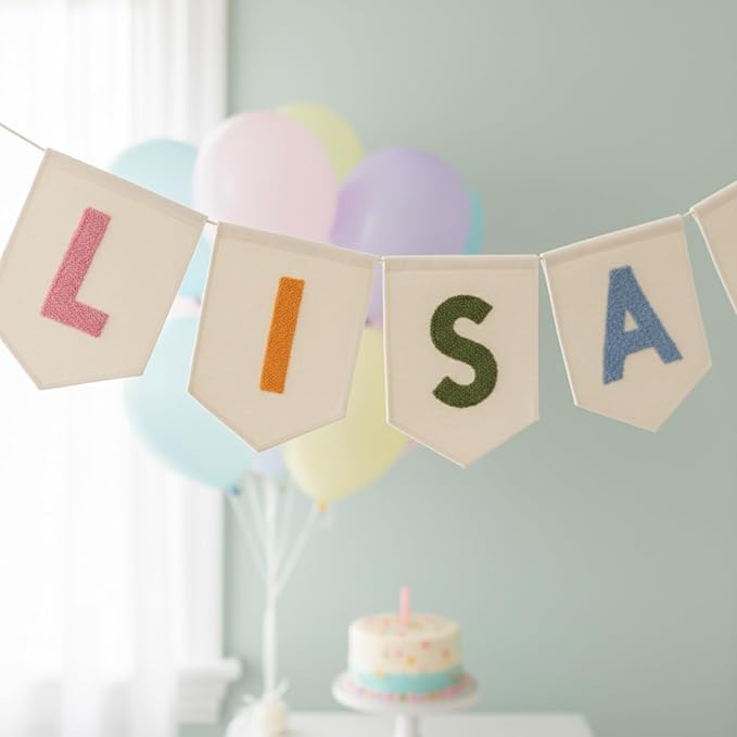 Pastel Rainbow Name Bunting, Personalized Embroidered Name Banner for Nursery Decor, Custom Embroidered Felt Nursery Letter Bunting for Baby Birthday Party Shower Gift