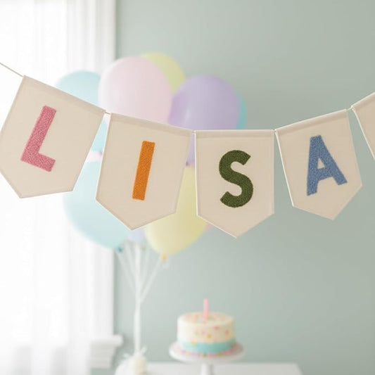 Pastel Rainbow Name Bunting, Personalized Embroidered Name Banner for Nursery Decor, Custom Embroidered Felt Nursery Letter Bunting for Baby Birthday Party Shower Gift