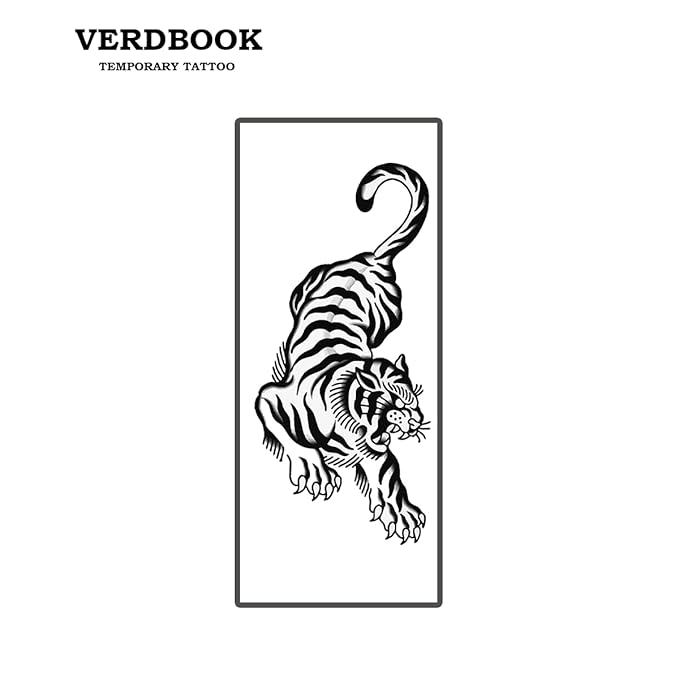 Waterproof Temporary Tattoos: 2-Sheet Tattoo Kit with Realistic Body Stickers, Semi-Permanent Tattoos for Adults Lasting 7-15 Days – Safe for Men & Women, Tiger Tattoo Pattern