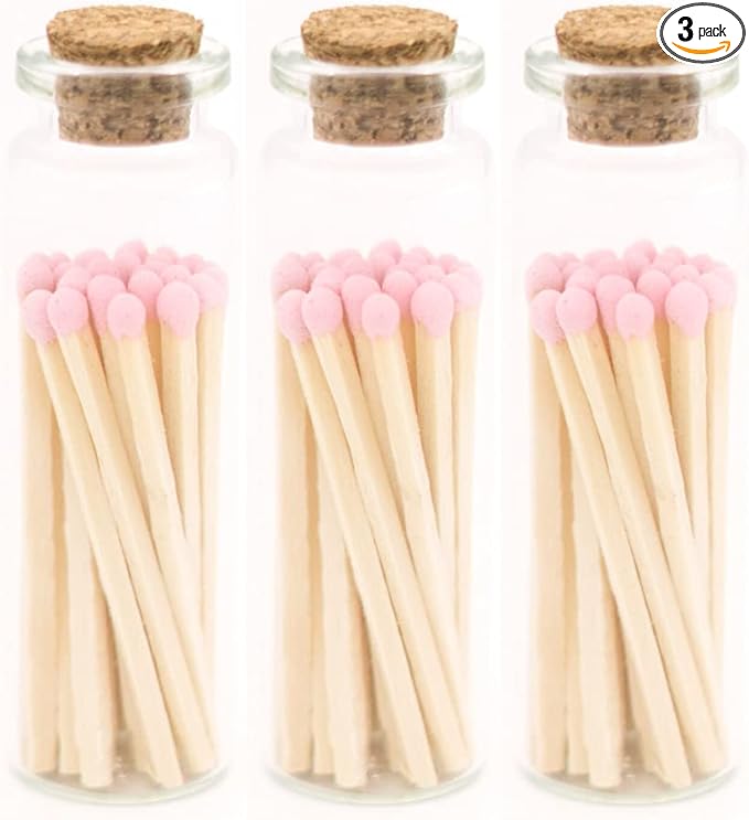 River Birch Lilac Tip Decorative Matches | 60+ Small Premium Wooden Safety Matches | 3 Bottles of 20+ Matches Each with Striker on Bottom | Home Decor