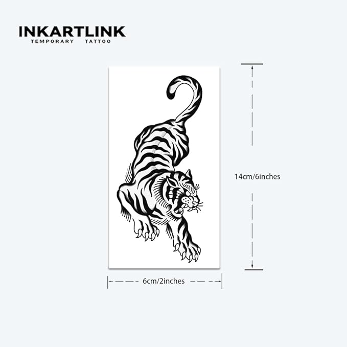 INKARTLINK Tattoo Tech, 2 Sheets Medium Semi Permanent Tattoo, Adult Art Design Temporary Tattoos, Lasts 1-2 Weeks, Waterproof, Realistic Look, No Adhesive, No Reflection (Tiger Design)