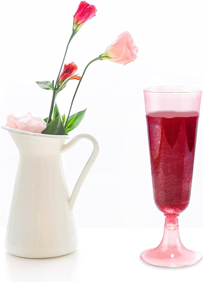 bUCLA 60 Pack Pink Plastic Champagne Flutes Disposable - 5 OZ Plastic Champagne Glasses - Fancy Champagne Cups - Ideal for Party