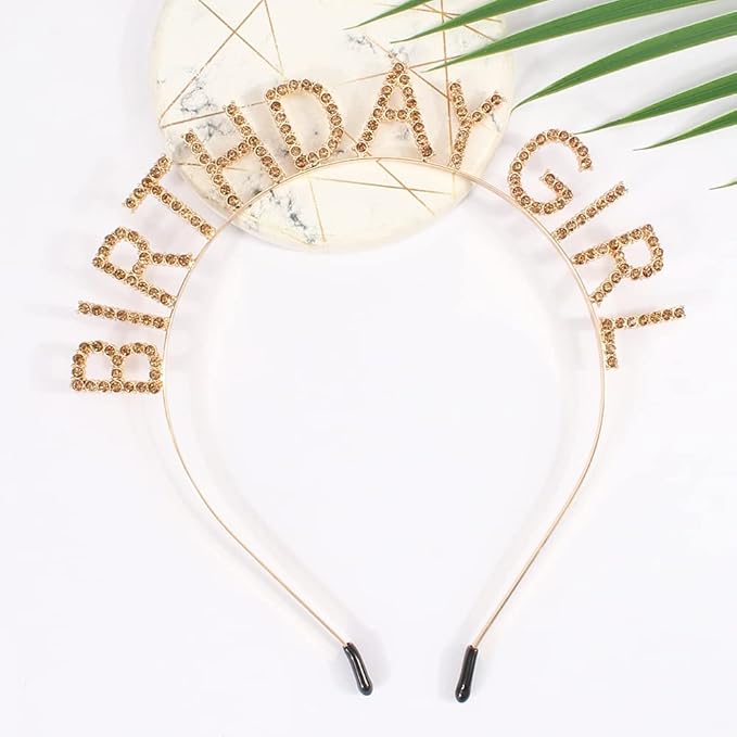 AOPRIE Birthday Girl Headband Tiara for Women & Girls - Happy Birthday Princess Crown Rhinestone Accessory, Champagne Gold
