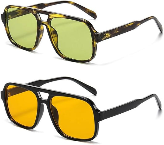Retro Aviator Sunglasses for Women Men Trendy Classic 70s Square Green Aviator Sun Glasses Vintage Shades
