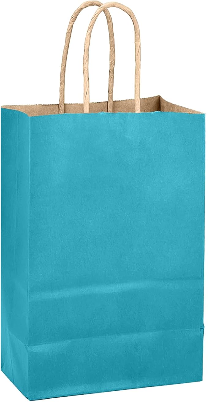 qiqee Sea Blue Gift Bag with Handles Bulk 24Pcs Paper Bags -10.6"x8.3"x4.3"Party Favor Bags - Solid Color