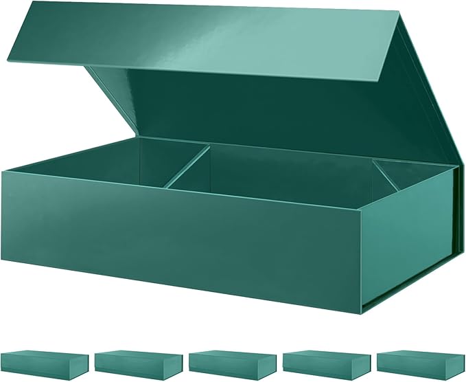 PACKHOME 6 Extra Large Christmas Gift Boxes 17.5x11.3x4.3 Inches, Sturdy Shirt Boxes with Magnetic Lids for Clothes and Large Xmas Gifts (Glossy Dark Green)
