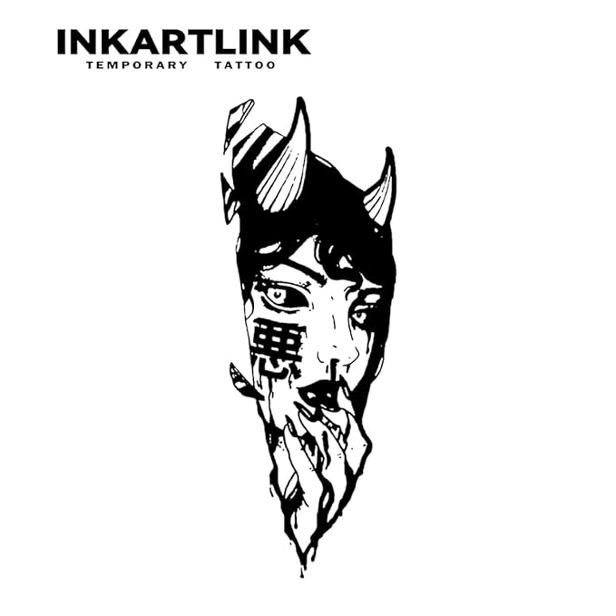 INKARTLINK Temporary Tattoos, 2 Sheets Medium Semi Permanent Tattoo Adult Art Design Waterproof Temp Tattoo Party Favors Realistic Look, No Adhesive, No Reflection, Lasts 1-2 Weeks (Evil Woman)