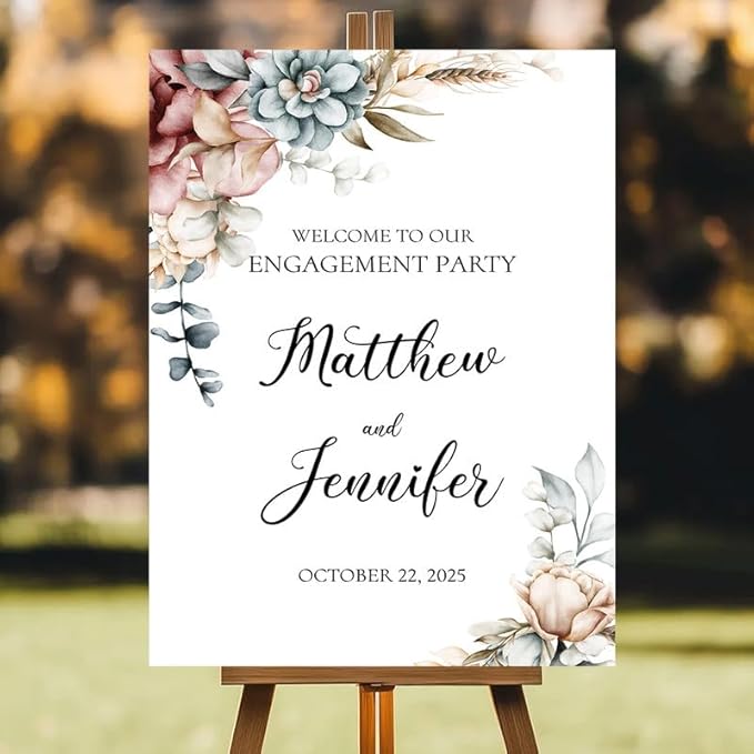 Personalized Engagement Party Welcome Sign, Custom Name & Date for Bridal Shower, Engagement Celebrations Decorations, We're Engaged, Elegant Wedding Decor Sign for Indoor, Outdoor #4