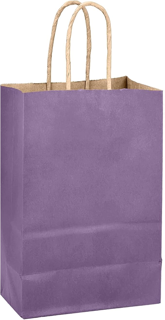 qiqee Grape Purple Gift Bag with Handles Bulk 24Pcs Paper Bags -10.6"x8.3"x4.3"Party Favor Bags - Solid Color