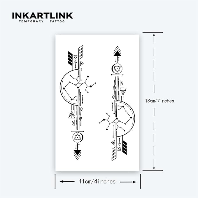 INKARTLINK Tattoo Tech,2 Sheets Extra-Large Semi Permanent Tattoo,Adult Art Design Temporary Tattoos, Lasts 1-2 Weeks, Waterproof, Realistic Look,(Minimalist Mechanical Lines Design)