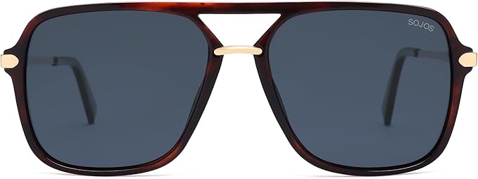 SOJOS Sunglasses for Women & Men, Square, Retro, Polarized Lens, Trendy Aviator, 90s Shades