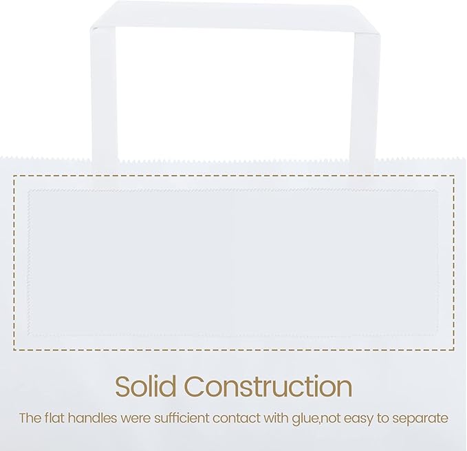 GSSUSA Paper Bags with Handles 10"X5"X13" Gift Bags Medium Size 200 Pack Kraft Paper Bag for Retail Grocery, Take Out Bag (White