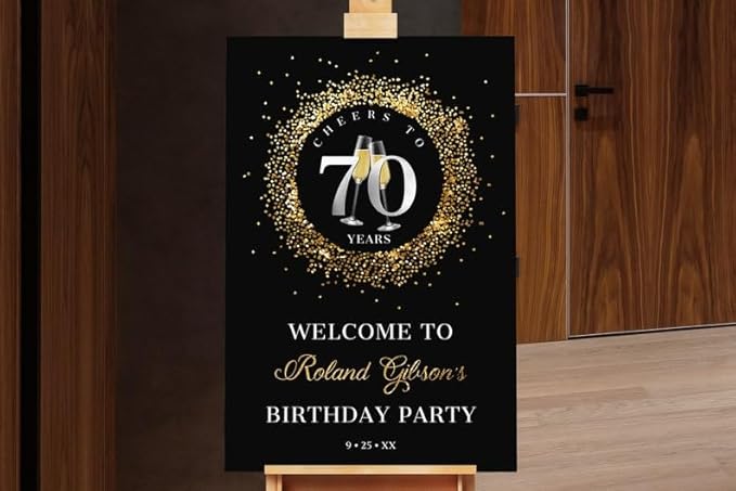 Any Age Cheers Birthday Welcome Sign, Silver and Gold Glitter Sparkle, Happy Personalized Sign