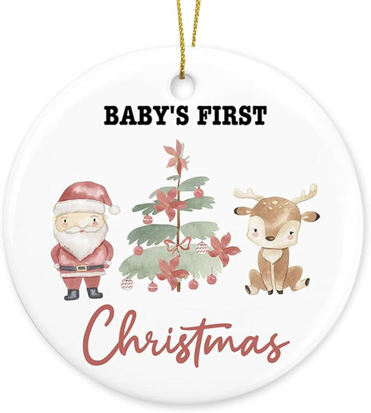Babys First Christmas Ornament Boy Girl Baby First for Couple Him Her New Parents Family Christmas Ceramic Xmas Tree Ornament Decorations