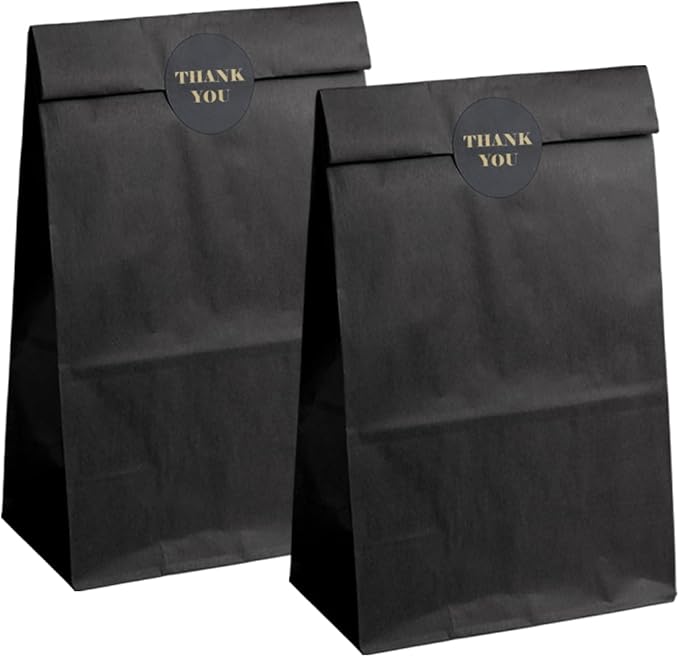 qiqee 100Pcs Treat Paper Bags 5.1x3.1x9.4 Inches Black Small Party Gift Bag Mini Snack Bag without Handle