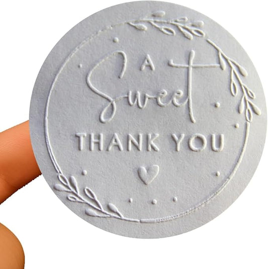 100x A Sweet Thank You Embossed Stickers Wedding Sticker Wedding Snack Bag Sweets Desserts Favors Stickers Embossed Labels Thank You Gift Tags Party Favor Label Round Sticker (A Wweet Thank You)