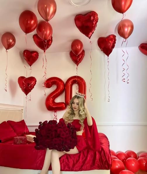Red 40 Inch Large Number 5 Birthday Balloon, Five 5th 15 25 35 50 55 Birthday Celebration Decorations, Foil 5 Mylar Helium Number 5 Balloons Girl Boy Anniversary Party Supplies
