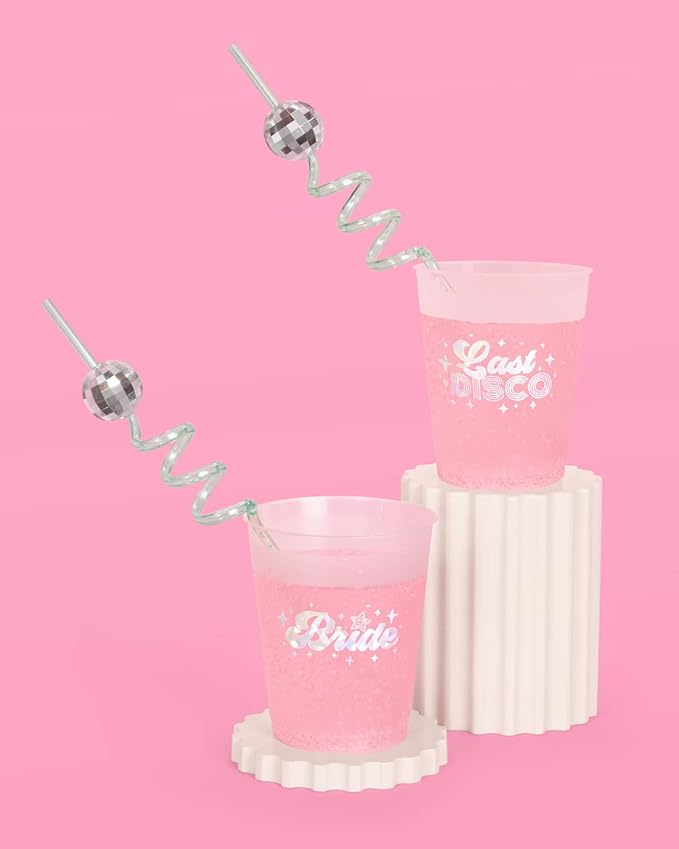 xo, Fetti Disco Ball Reusable Swirly Straw Set - 16 pc | Groovy Birthday Party Supplies, Last Disco Bachelorette Decorations, 70s, Space Cowboy